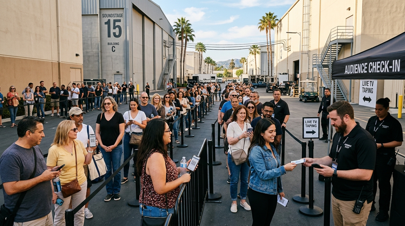 Audience members checking in for a live television taping in Burbank