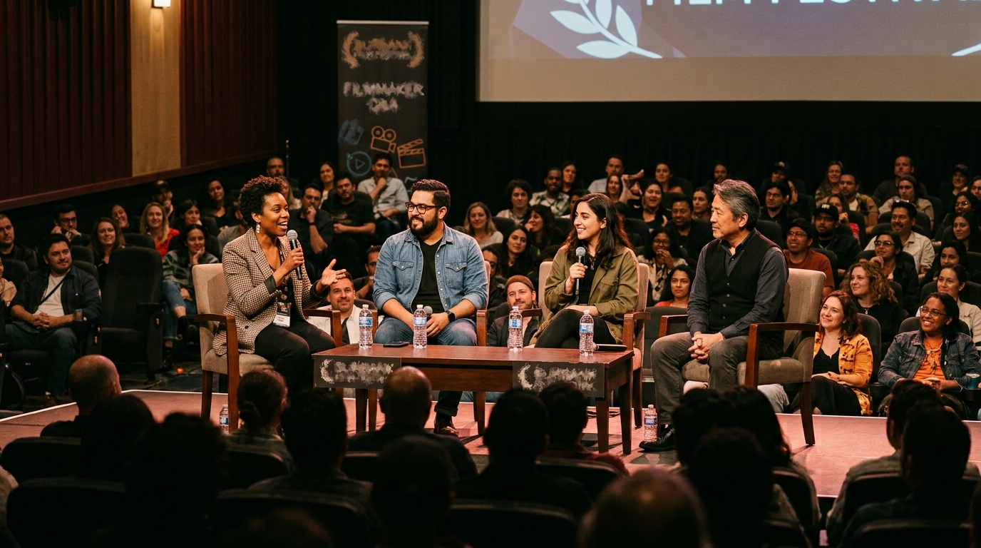 Filmmakers speaking during a Burbank festival question-and-answer session