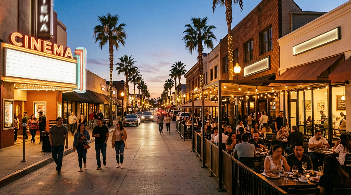 Restaurants and evening activity in Downtown Burbank