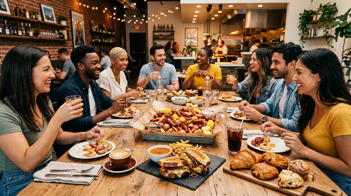 Seafood, sandwiches, coffee and pastries representing new Burbank restaurants