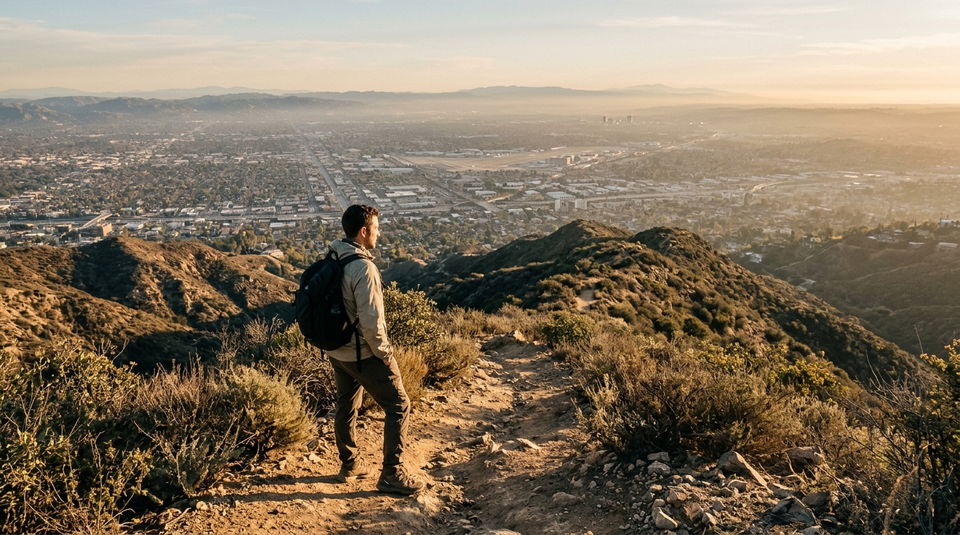 Hiker enjoying a view of the Burbank foothills