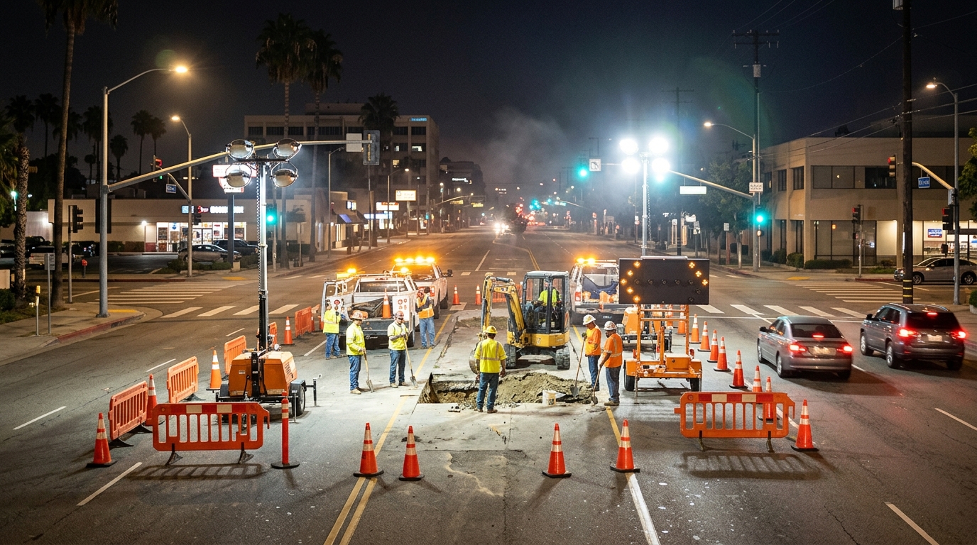 Nighttime BRT construction and lane reductions on Olive Avenue in Burbank